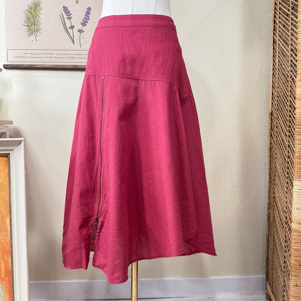 Linen Cotton Asymmetric Zip Detail Skirt Hippie Fairy Grunge Coastal Grandma S